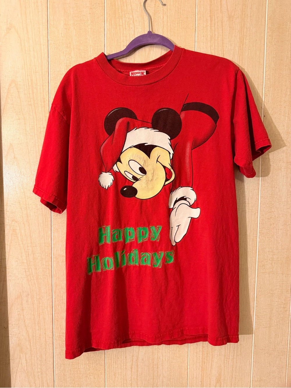 Red Mickey Mouse 'Happy Holidays' Graphic Tee Vintage